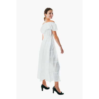 Womens Boho white Long Summer Holiday Beach Sundress Ladies Midi casual Dress
