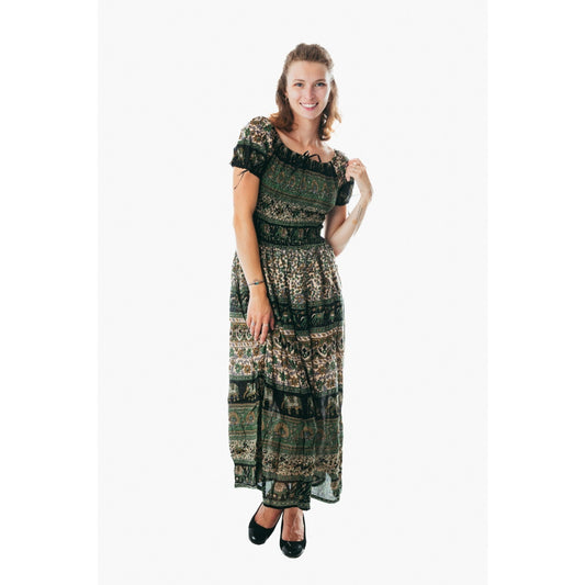 Colorful peasant maxi dress short sleeve off shoulder boho summer floral pesley