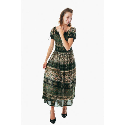 Colorful peasant maxi dress short sleeve off shoulder boho summer floral pesley