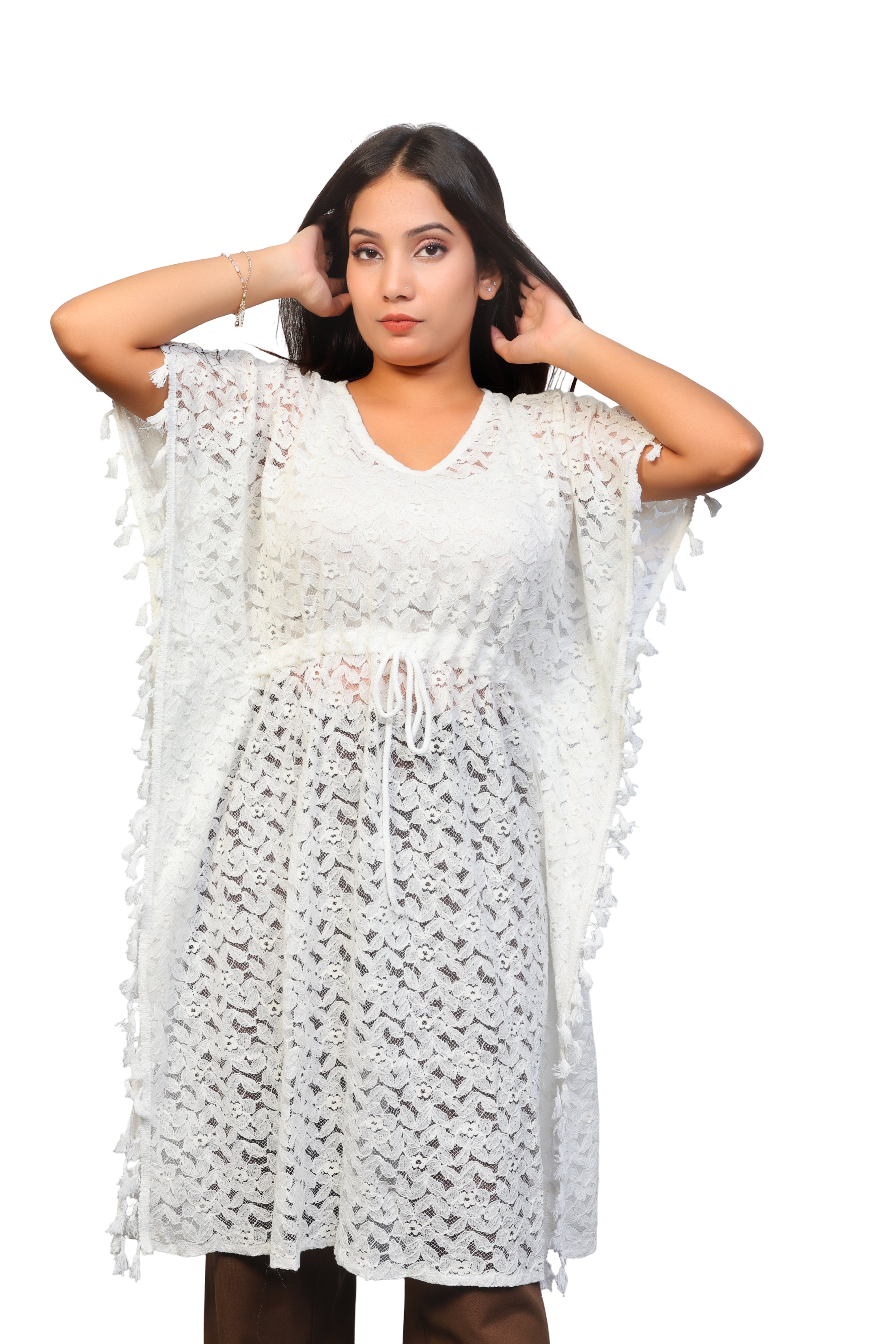 White fishnet seethrough dress for women's clothing