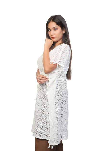 White fishnet seethrough dress for women's clothing