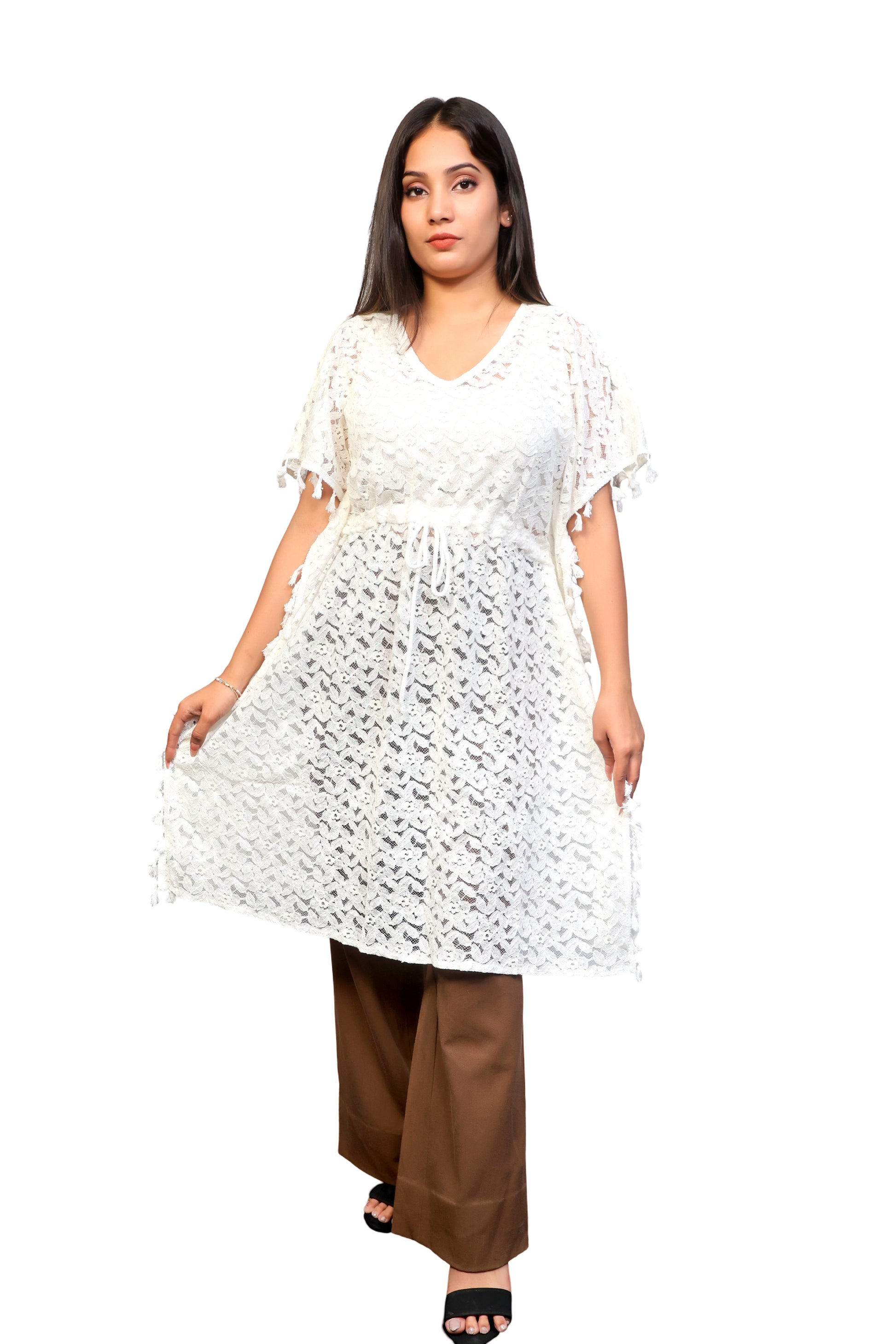 White fishnet seethrough dress for women's clothing