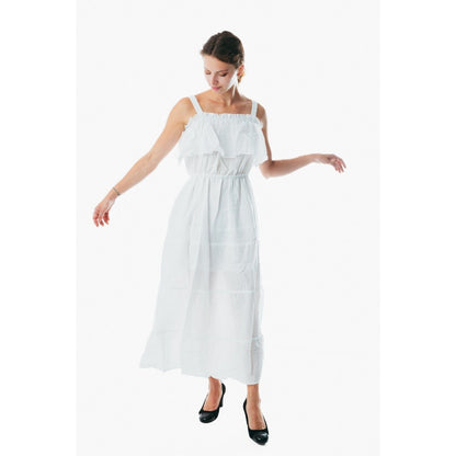 Womens Boho white Long Summer Holiday Beach Sundress Ladies Midi Strappy Dress