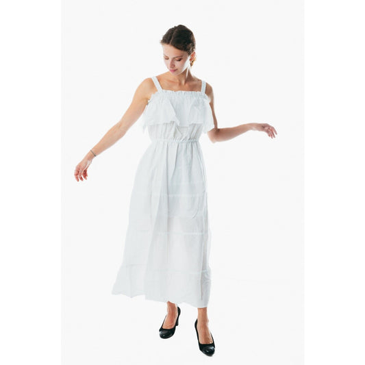 Womens Boho white Long Summer Holiday Beach Sundress Ladies Midi Strappy Dress