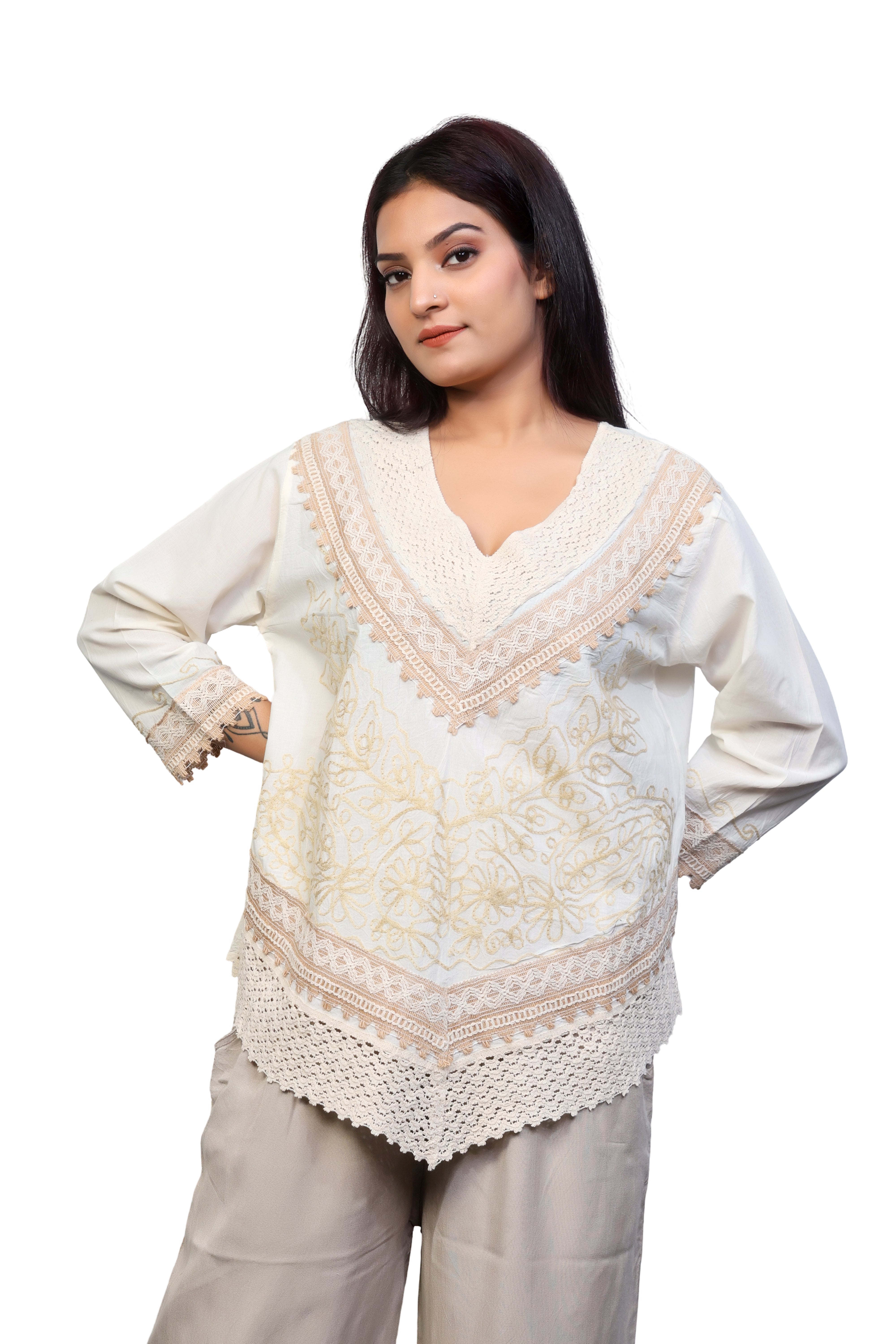 Summer cotton jute top with lace for women
