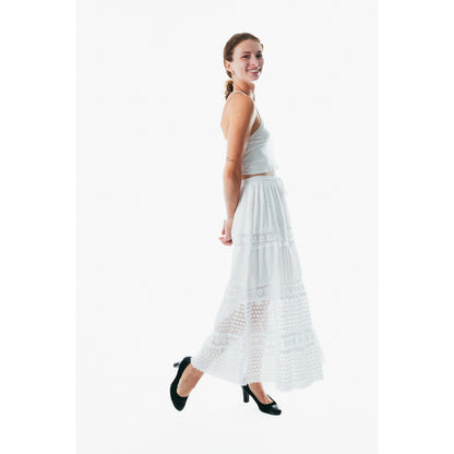Flowy white a line maxi skirt frock wrap for ladies