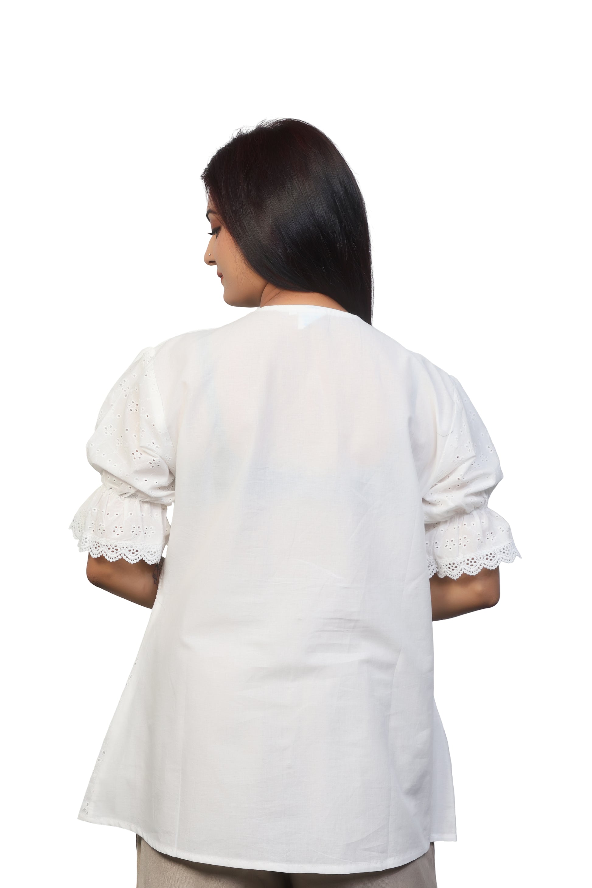 Summer & spring casual white square-neck cotton top / shirt for women