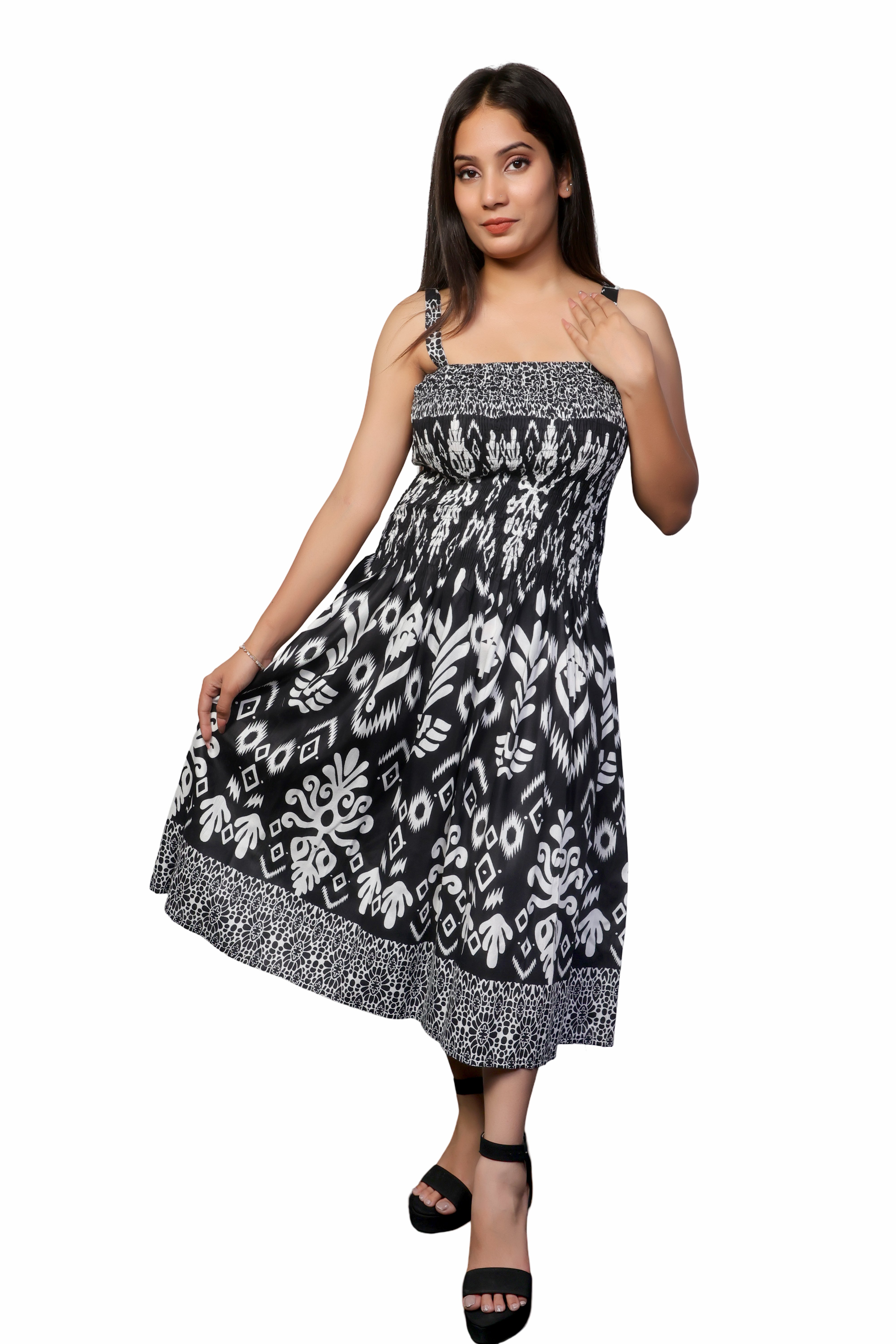 Women's sexy summer &amp; spring square neck spaghetti strap black-white dress.