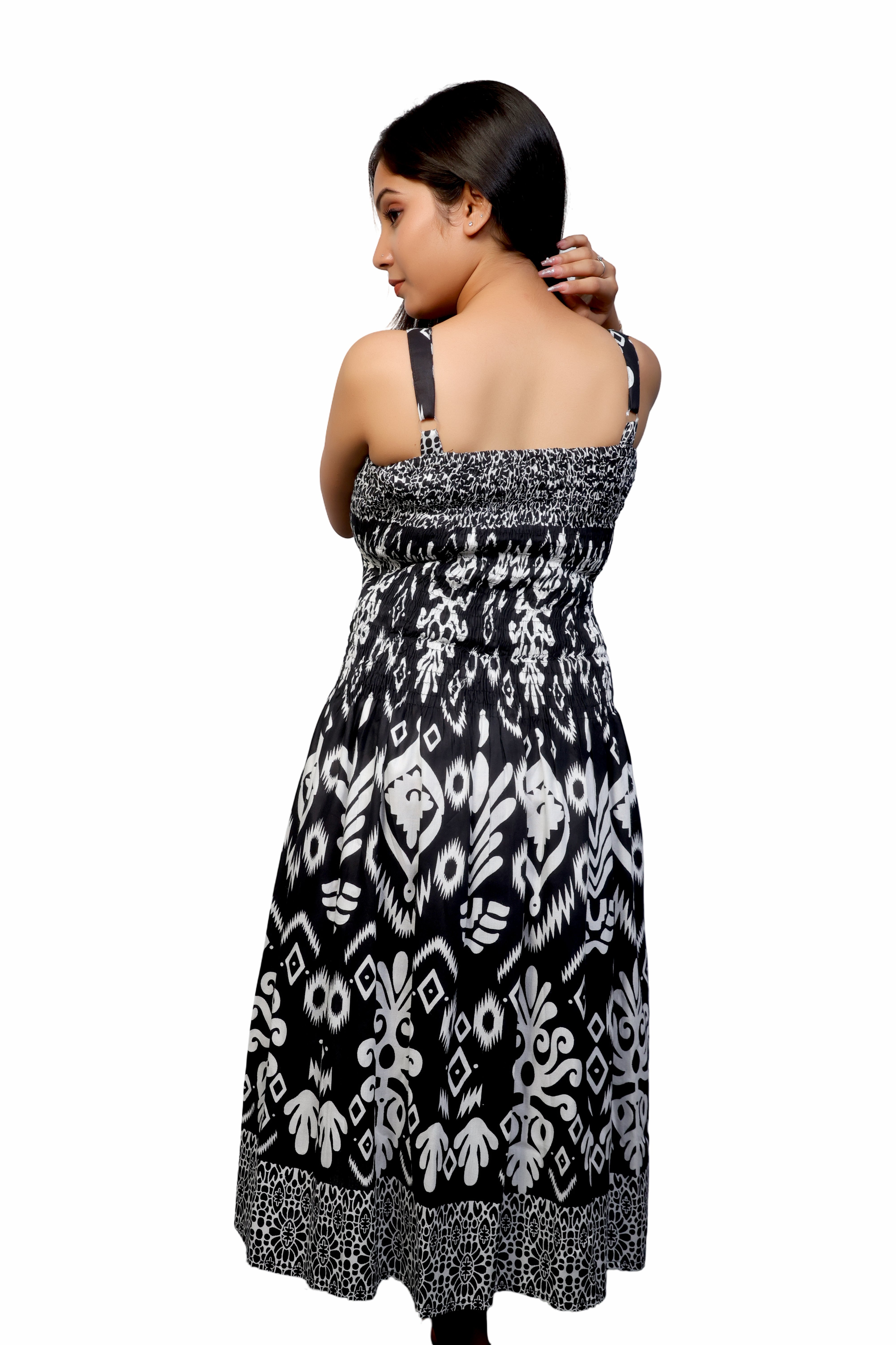 Women's sexy summer &amp; spring square neck spaghetti strap black-white dress.