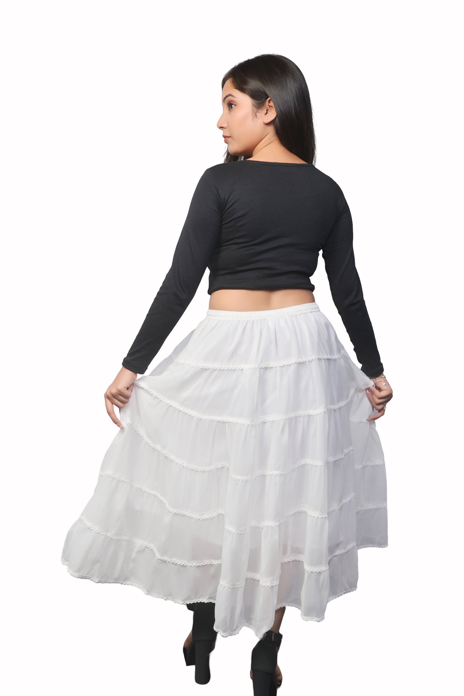 Flowy white a line maxi skirt frock wrap for ladies &nbsp;