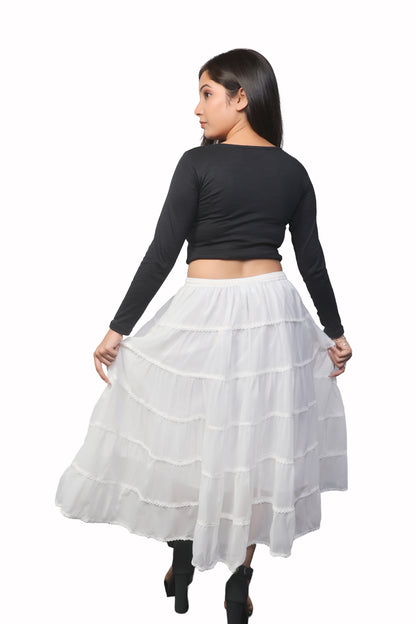 Flowy white a line maxi skirt frock wrap for ladies &nbsp;
