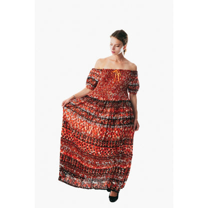 Colorful peasant maxi dress short sleeve off shoulder boho summer floral tie dye