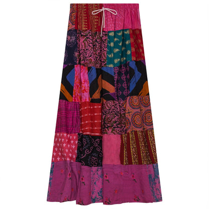 Boho Patchwork Skirt * Long Gypsy Hippie Tiered in 100% Silky cotton * Maxi Full