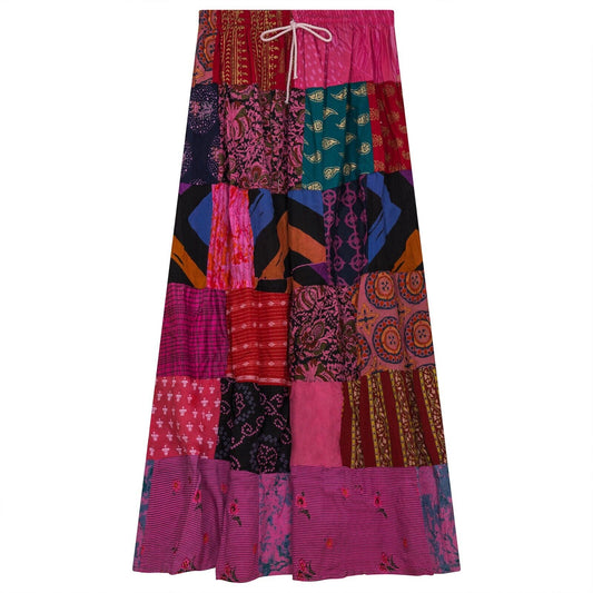 Boho Patchwork Skirt * Long Gypsy Hippie Tiered in 100% Silky cotton * Maxi Full