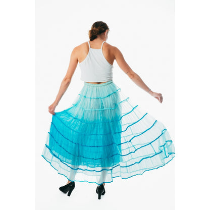 Summer Elastic Waist blue maxi Skirt Cotton color Casual Loose A-line Pleated