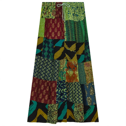 Boho Patchwork Skirt * Long Gypsy Hippie Tiered in 100% Silky cotton * Maxi Full
