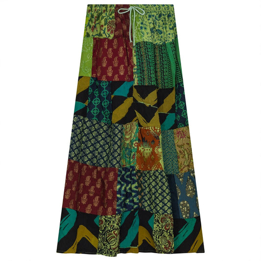 Boho Patchwork Skirt * Long Gypsy Hippie Tiered in 100% Silky cotton * Maxi Full