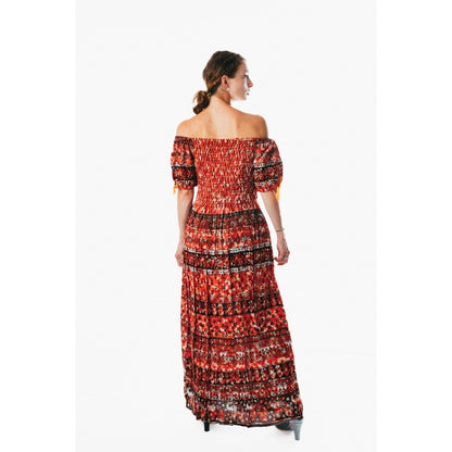 Colorful peasant maxi dress short sleeve off shoulder boho summer floral tie dye