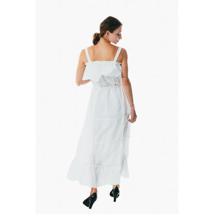 Womens Boho white Long Summer Holiday Beach Sundress Ladies Midi Strappy Dress