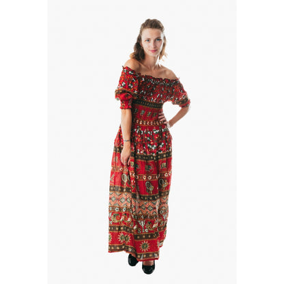 Colorful peasant maxi dress half sleeve off shoulder boho summer floral blue