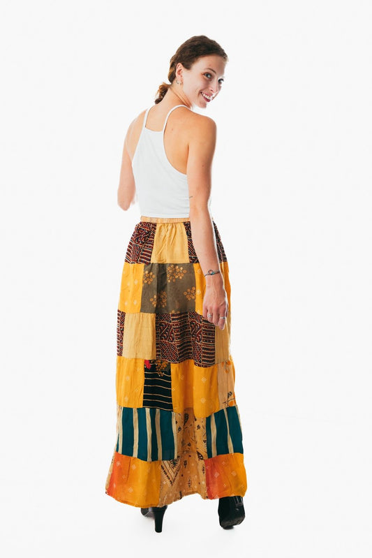 Boho Patchwork Rayon Maxi Skirt