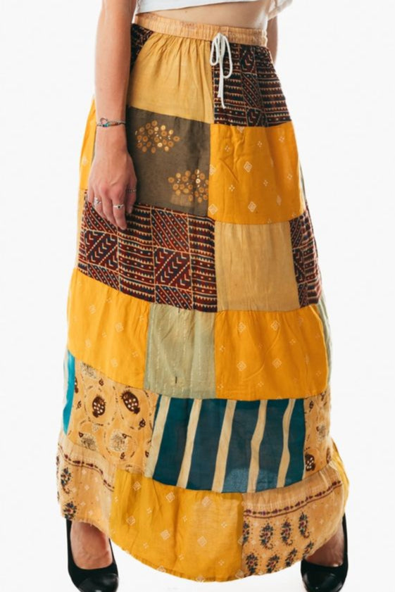 Multicolor patchwork a line maxi midi skirts for women