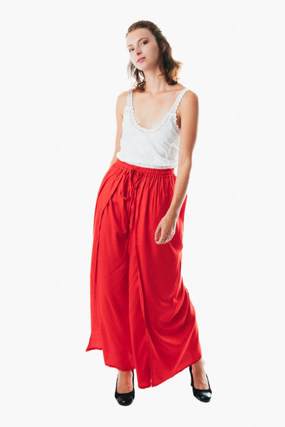 Boho Beach Wrap Pants with Open Leg Split