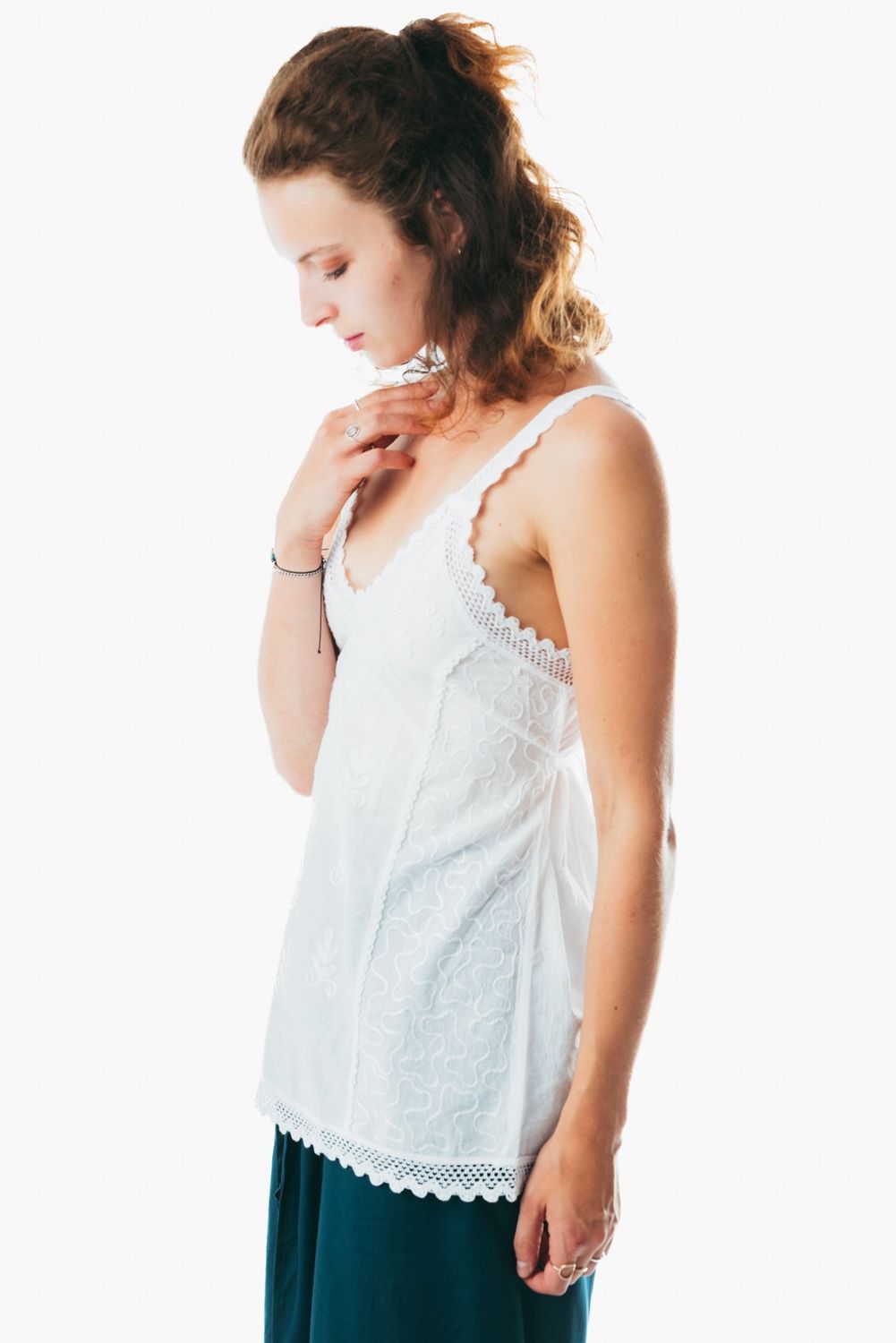 Women's cotton white corset summer top with lace