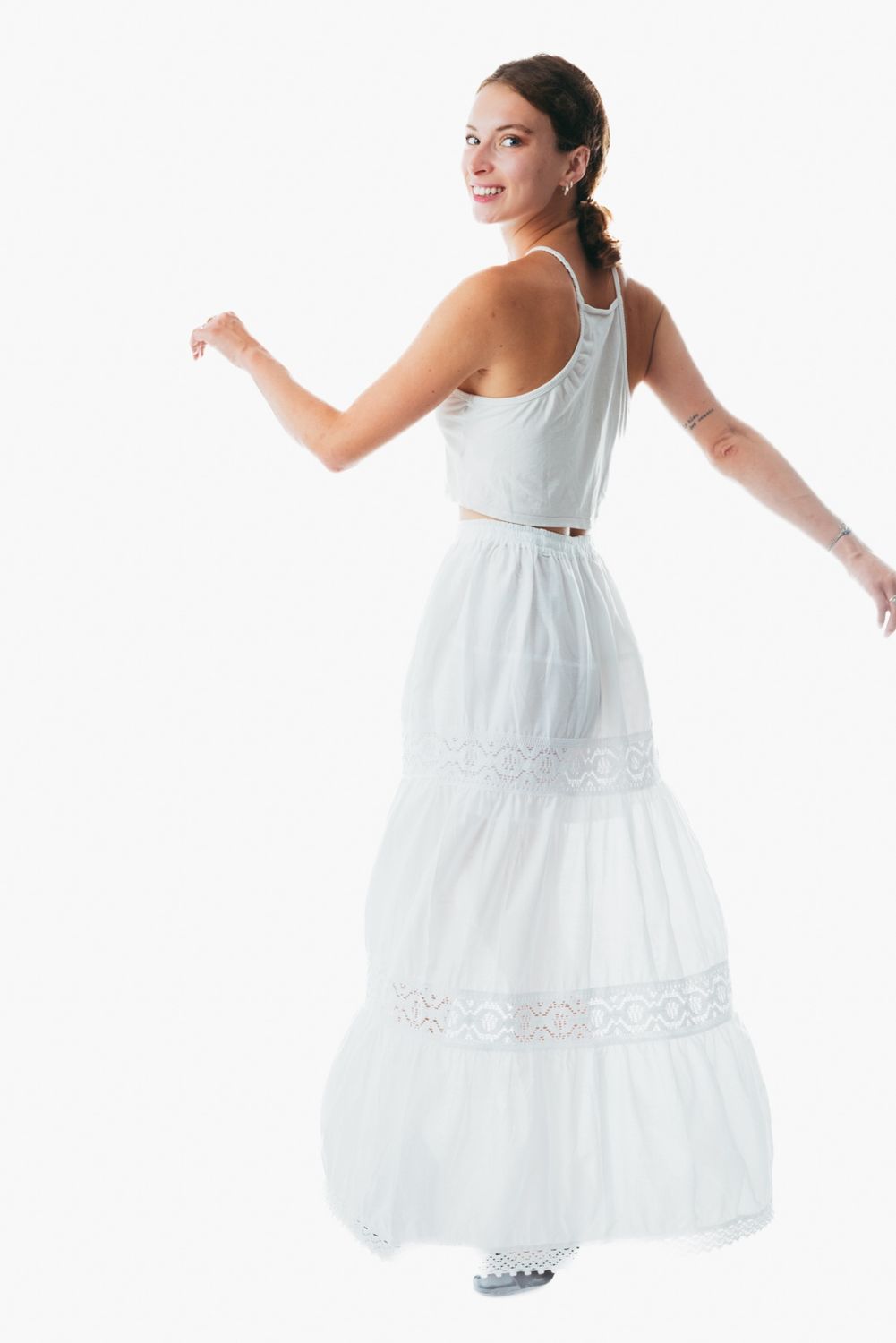 Flowy white a line maxi skirt frock wrap for ladies &nbsp;