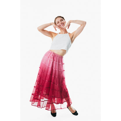 Summer Elastic Waist blue maxi Skirt Cotton color Casual Loose A-line Pleated