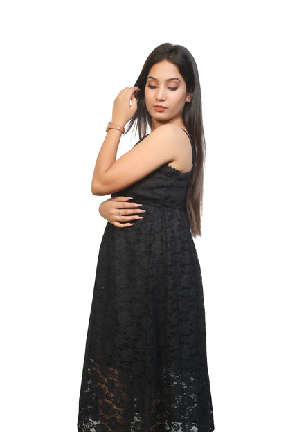 Black maxi evening babydoll dress for women with straps