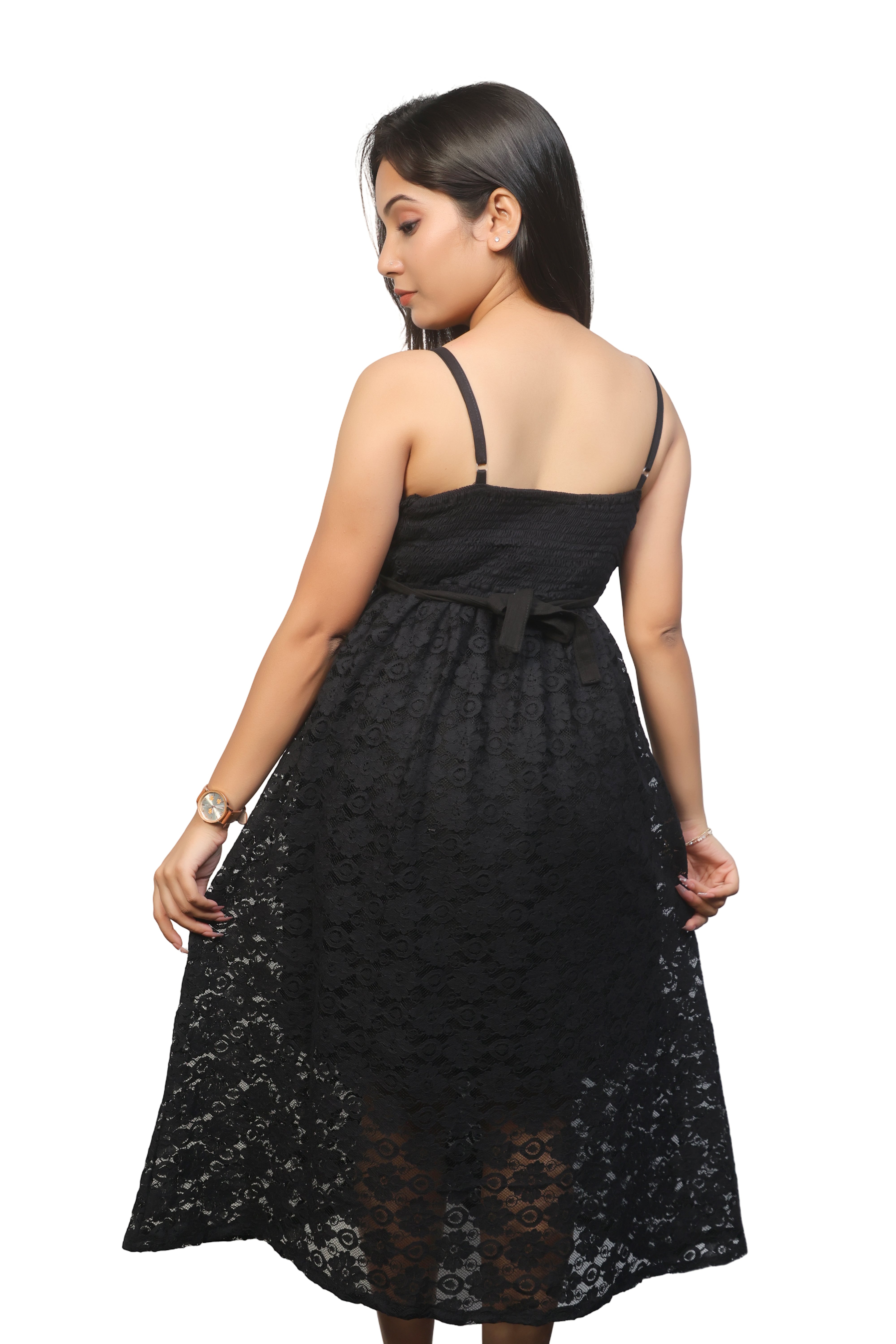 Black maxi evening babydoll dress for women with straps
