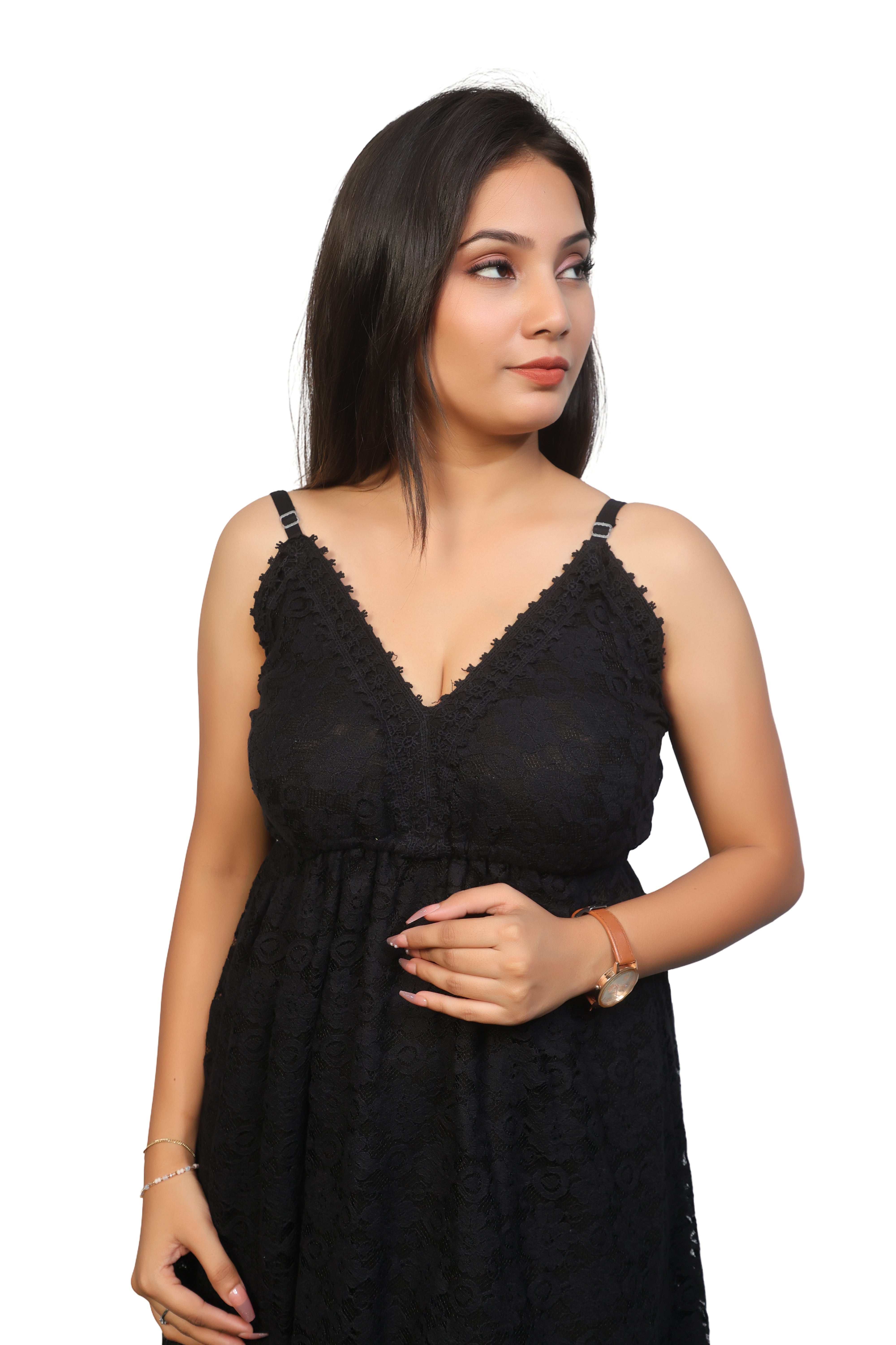 Black maxi evening babydoll dress for women with straps