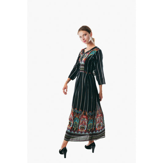 Women's Floral Maxi Dress Summer Beach 3/4Sleeve Long Boho Sundress casual wear