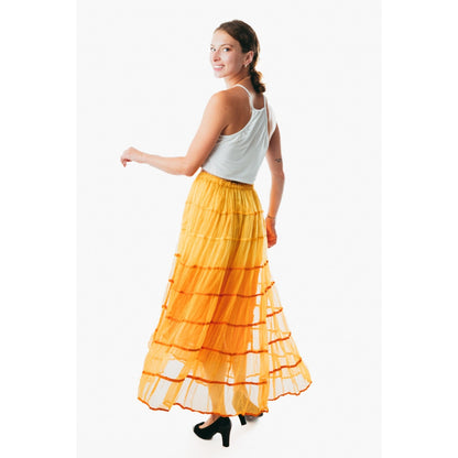Summer Elastic Waist blue maxi Skirt Cotton color Casual Loose A-line Pleated