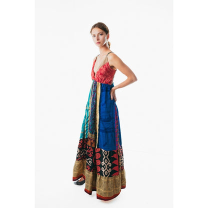 Boho Hippie Patchwork Spaghetti Strap Long summer gypsie midi color Dress