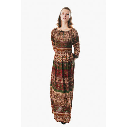 Colorful peasant maxi dress 3/4 sleeve off shoulder boho summer floral blue