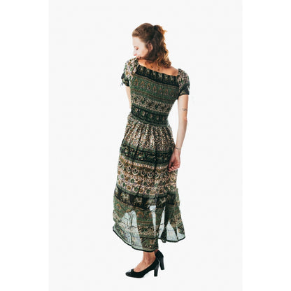 Colorful peasant maxi dress short sleeve off shoulder boho summer floral pesley