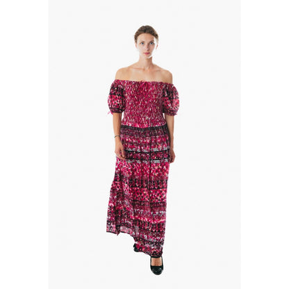 Colorful peasant maxi dress short sleeve off shoulder boho summer floral tie dye