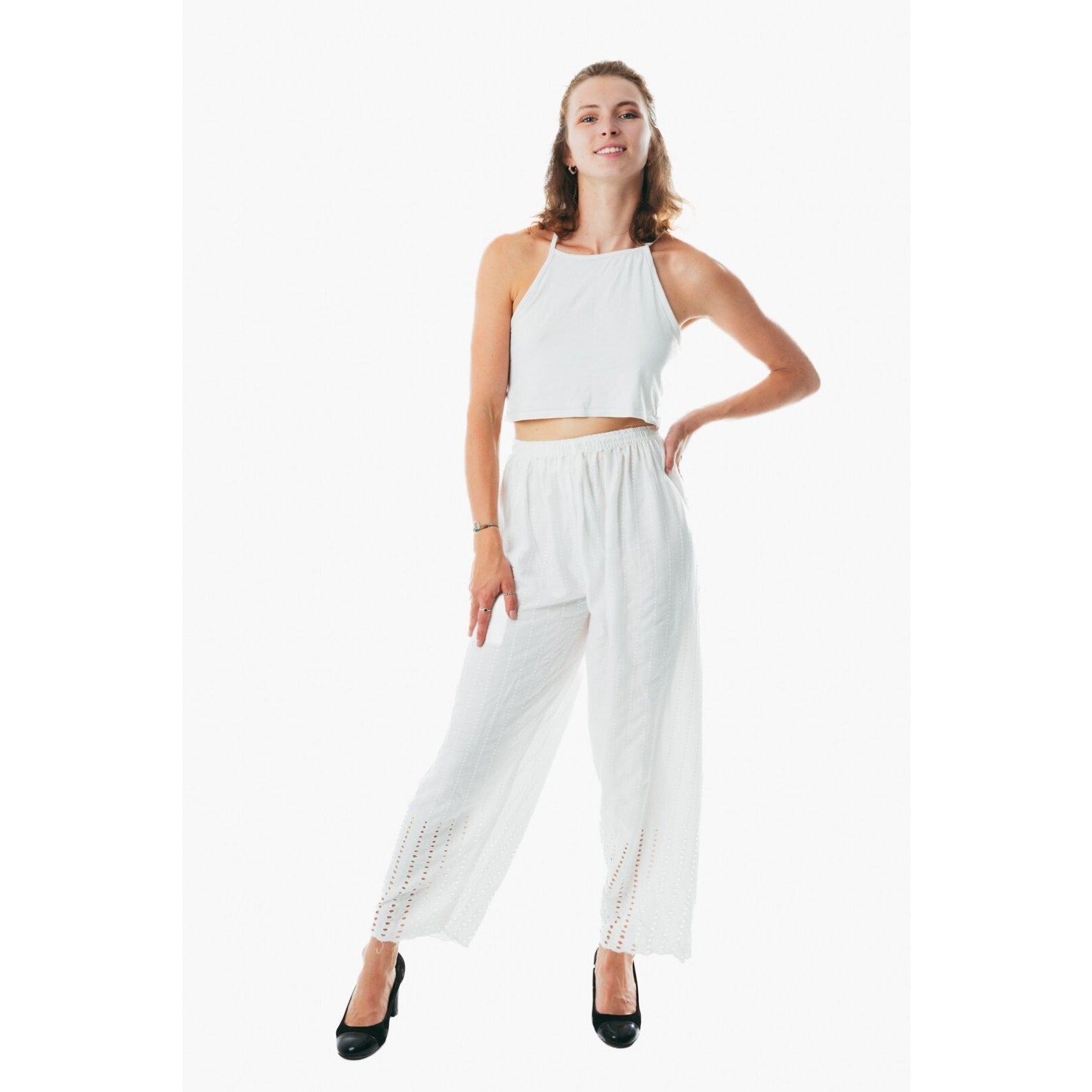 Women white pants boho hippie aladdin alibaba harem straight pants one size trouser