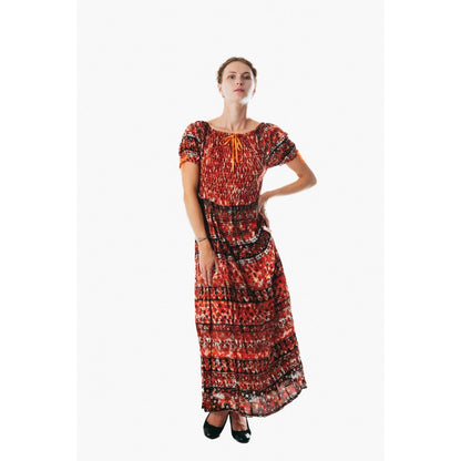 Colorful peasant maxi dress short sleeve off shoulder boho summer floral tie dye
