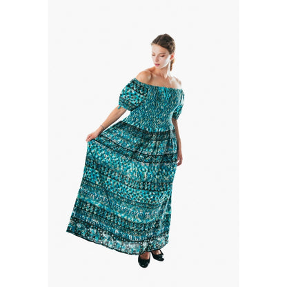 Colorful peasant maxi dress short sleeve off shoulder boho summer floral tie dye