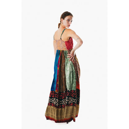 Boho Hippie Patchwork Spaghetti Strap Long summer gypsie midi color Dress