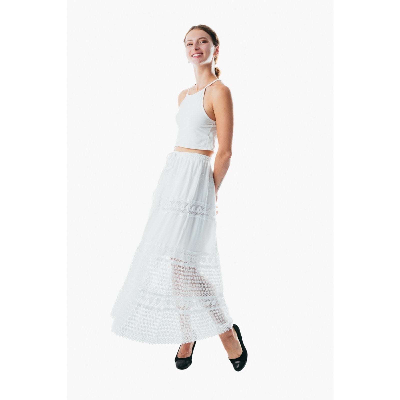 Flowy white a line maxi skirt frock wrap for ladies