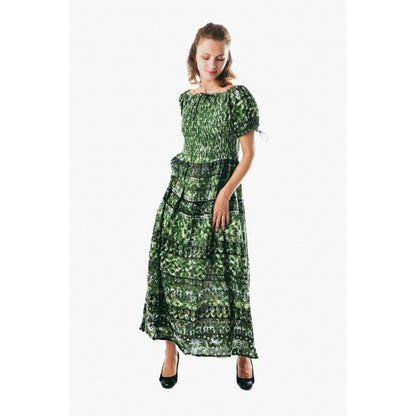 Colorful peasant maxi dress short sleeve off shoulder boho summer floral tie dye