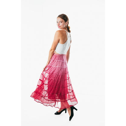 Summer Elastic Waist blue maxi Skirt Cotton color Casual Loose A-line Pleated