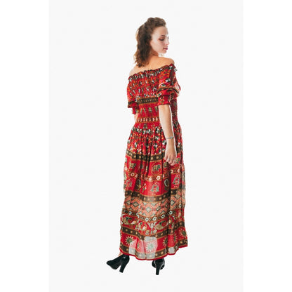 Colorful peasant maxi dress half sleeve off shoulder boho summer floral blue