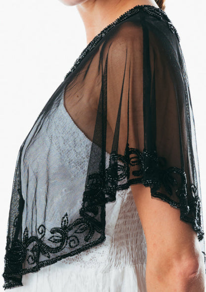 Beaded special occasion shrug / Black Gold shiny evening capelet / Sequin Poncho