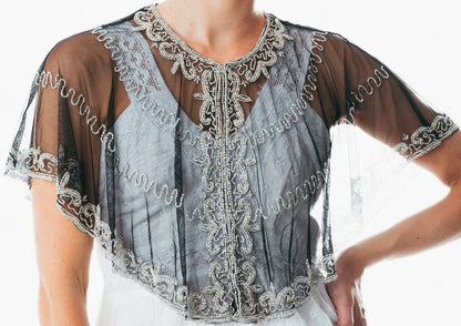 Beaded special occasion shrug / Black Gold shiny evening capelet / Sequin Poncho