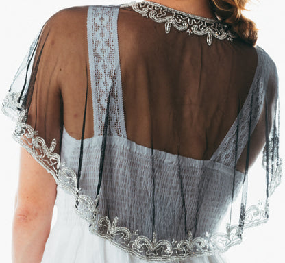 Beaded special occasion shrug / Black Gold shiny evening capelet / Sequin Poncho